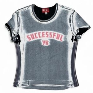 Diesel Distressed Paint Graphic Tee XS Y2K Grunge Punk Streetwear Designer Retro